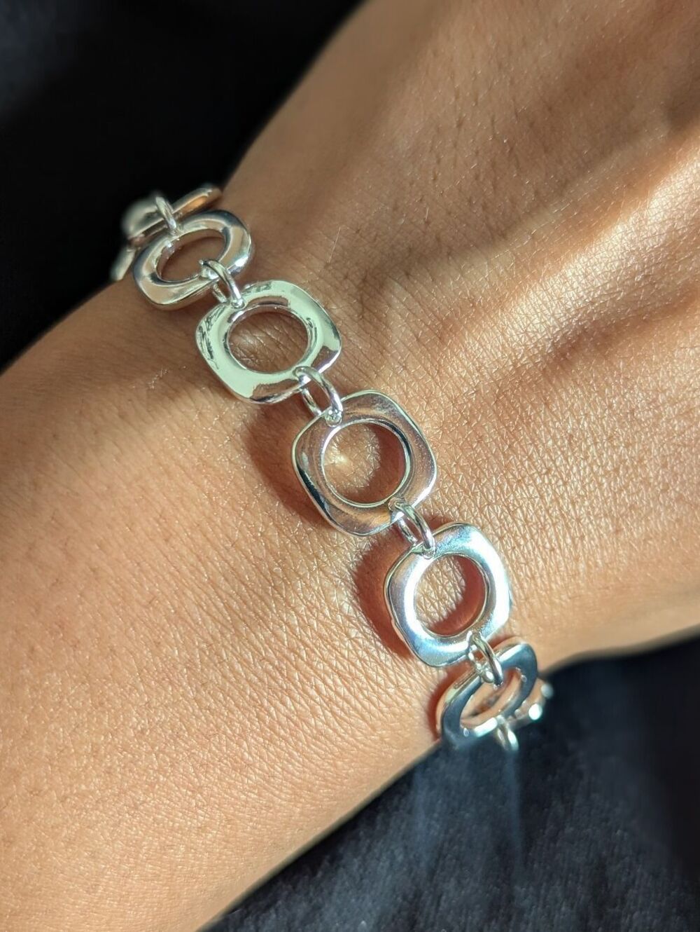 Silver Square Link Bracelet Toggle Clasp Minimalist Elegant Luxury Sterling 925